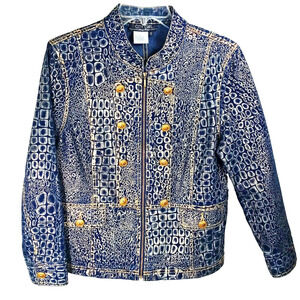 Nancy Bolen City Girl Jacket Women's Size Small Blue & Gold Zip-Up Blazer